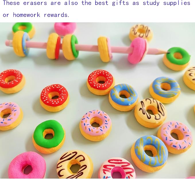 30PCS Cute Fun Donut Erasers for Kids Bulk, Back to School Party Gifts - Image 4