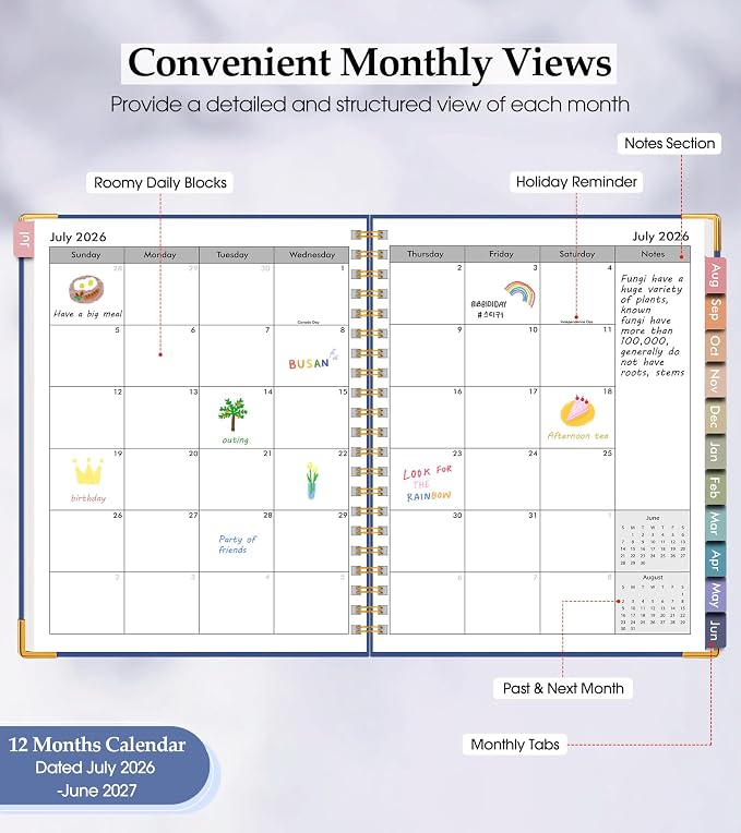 Academic Planner 2026-2027, Hardcover Leather Weekly and Monthly Calendar - Image 2
