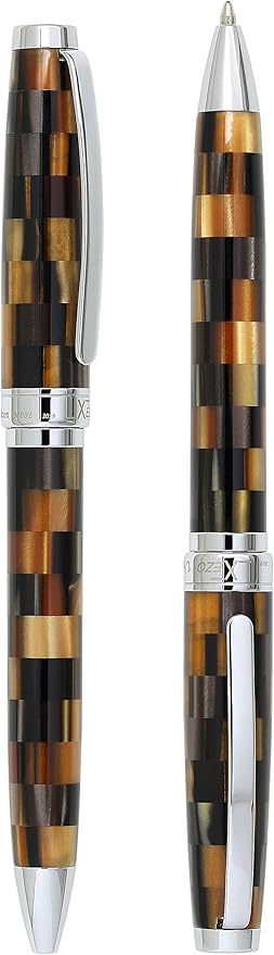 Xezo Urbanite Brass Ballpoint Pen, Medium Point. Woody Brown, Silver, and Black Acrylic Inlay with Chrome Plating. Handcrafted, Limited Edition, Serialized. No Two Alike.-DeskLoop Office
