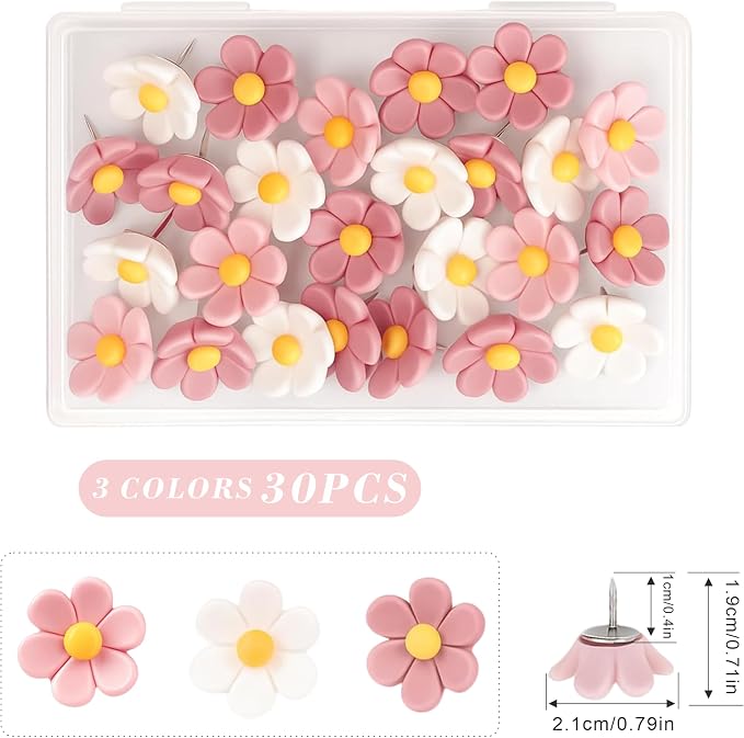 30 Pcs Cute Decorative Flower Push Pins - Image 2