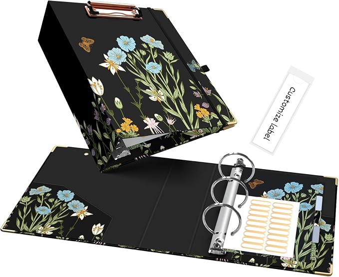 Ospelelf Small Three Ring Binder 2 Inch, Floral Round Ring Clipboard Binder by OspelelfOfficeSupplies