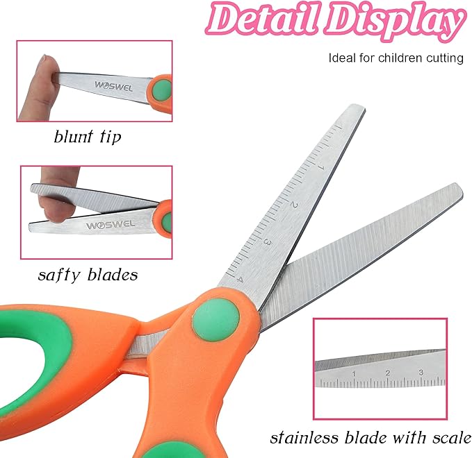 Kids Scissors Bulk, Woswel 36 Pack Safety Blunt Tip Student Scissors, 5 “ - Image 3