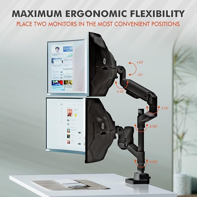 Dual Monitor Arm for 17-57 Inch Ultrawide Screens – Heavy Duty Monitor Arm Desk Mount – VESA Mount with Clamp and Grommet Base – Holds Up to 59.4 lbs. Each-DeskLoop Office