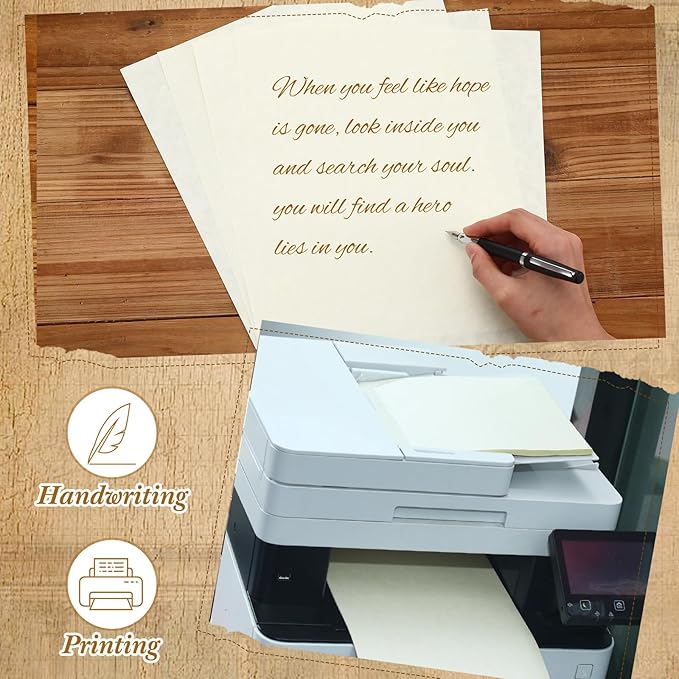 Epakh 200 Sheets Old Age Parchment Paper 8.5 x 11 Inch Standard Letter Vintage Colored Old Parchment Semblance Double Side Printing Paper(Lvory)-DeskLoop Office
