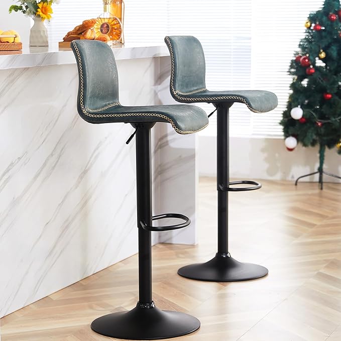 HeuGah Bar Stools Set of 6, Swivel Counter Height Barstools with Back, Adjustable Height 24" to 32", Faux Leather Bar Chairs for Kitchen Island (Deep Teal, Set of 6 (24'' to 32''))-DeskLoop Office