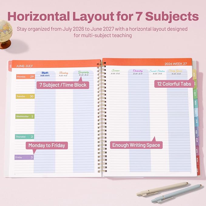 SUNEE Teacher Planner 2026-2027 Academic Year, 7 Periods Lesson Plan Book Jul - Image 2