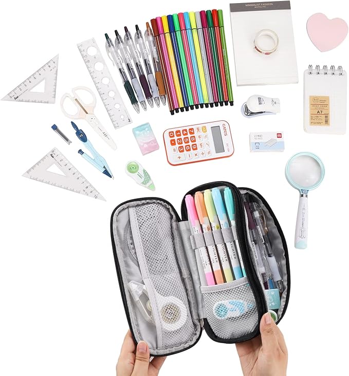 Dugio Big Pencil Case for Boys Organizer Pencil Bag with Zipper Pencil Pouch for School Teens Kids Aesthetic Large Pencil Pouch Black-DeskLoop Office