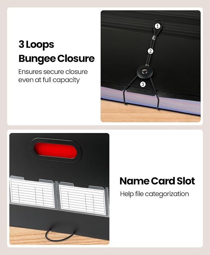 Sooez 26-Pocket Accordion File Organizer, Upgraded Expanding File Folder - Image 5