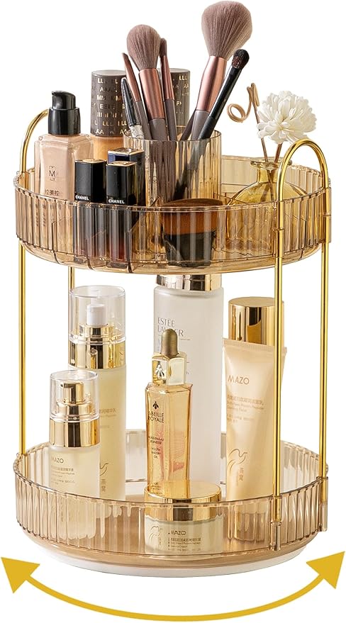 Asayuee 360 Rotating Makeup Organizer, 2 Tier Large Capacity Make Up Organizers by Asayuee