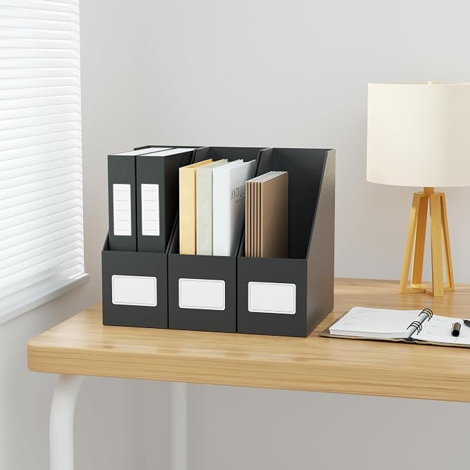 JiaWei Black Magazine File Holders, 3 Packs Sturdy Cardboard File Rack - Image 5
