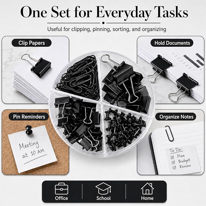 Paper Clips and Binder Clips Set, Metal Assorted Sized Binders - Image 6