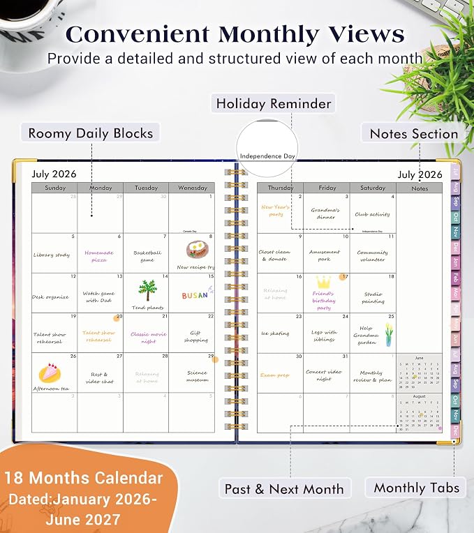 Academic Planner 2026-2027, 18 Months Weekly and Monthly Hardcover Planner - Image 2