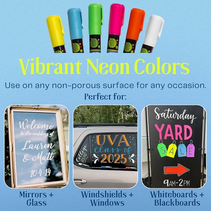 MoodClue Liquid chalk markers washable, dry or wet erase. 6 neon markers - Image 9