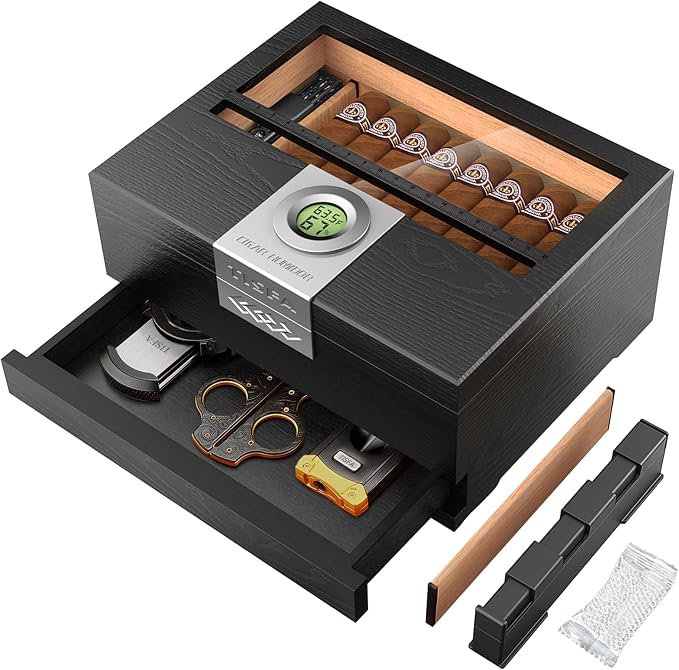 TISFA Cigar Humidor, Cedar Wood Desktop Humidor Box by TISFA