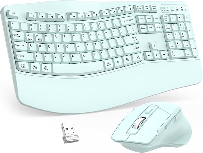 Wireless Keyboard and Mouse Combo, 2.4G Full Size Wave Keys Ergonomic Keyboard by Unknown