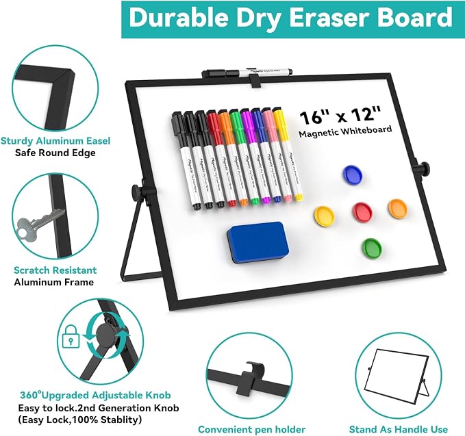 Dry Erase White Board, Cazeyoo Magnetic Desktop Whiteboard 16 x 12inch - Image 4
