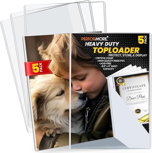 5 Pack 8.5 x 11 Rigid Print Protectors, Heavy Duty Hard Plastic Sleeves | Page by RingBinder