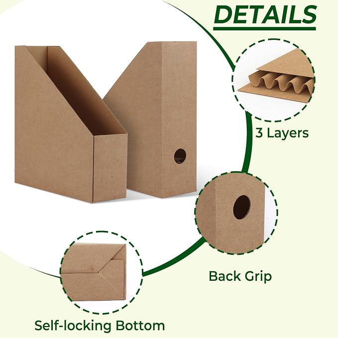 EXYGLO 12 Pack Brown Magazine File Holder, Cardboard Magazine Rack - Image 3