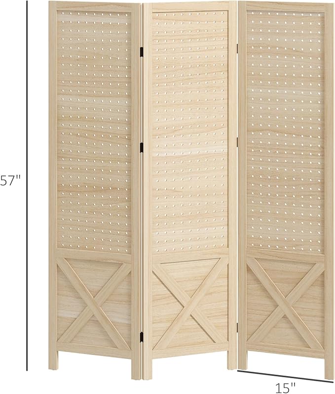 NicBex Room Divider 3 Panel Room Dividers with Pegboard Design Partition Room Dividers and Folding Privacy Screens 4.7 FT Wall Divider for Home, Office, Room Separation,45"W x 0.75"D x 57"H, Natural-DeskLoop Office