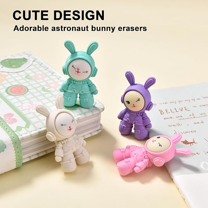 20Pcs Outer Space Themed Erasers for Kids Bulk, Cute Rabbit Astronaut Buddy Eraser Spaceman Erasers for School Classroom Supplies Party Favors-DeskLoop Office