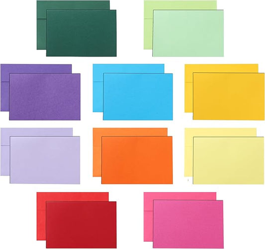 100 Packs 10 Assorted Colors Blank Flat Cards and Envelopes 4 x 6 Heavyweight Single Panel Cardstock and A4 Envelopes Printable Self Seal for Graduations, Wedding Invitations, Thank You Cards