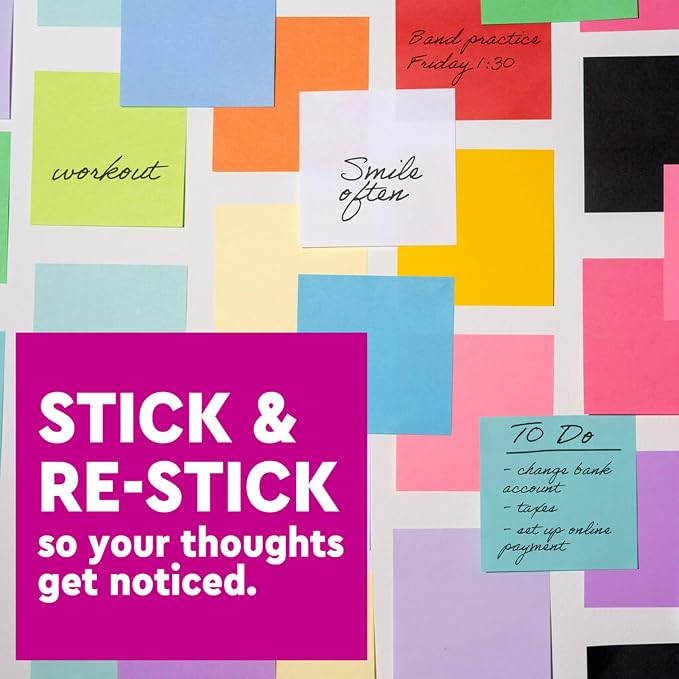 Post-it Super Sticky Notes, 3 x 3 in, 5 Pads, 90 Sheets/Pad | School Supplies - Image 4