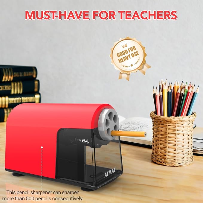 AFMAT Electric Pencil Sharpener Heavy Duty, 6 Holes, Cordless & Rechargeable - Image 7