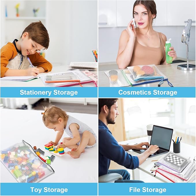 20pcs Mesh Zipper Pouch Bags,9 Sizes Plastic Zipper Bags for Organization,Reusable Zipper Pouches for Puzzle Board Game Storage,for Travel School Office Supplies.-DeskLoop Office