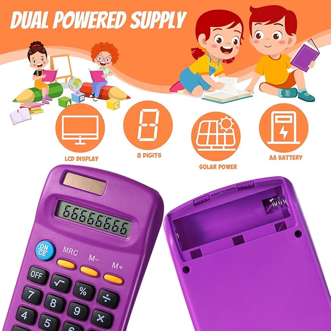 24 Pieces Basic Calculators for Students Small Pocket Size 8 Digit Display Mini Calculators Dual Powered Handheld for School Desktop Home(Purple)-DeskLoop Office