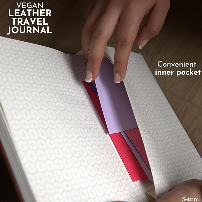 SETTINI® Lined Journal - Compass Journal for Writing Gift Set - Hardcover Vegan Leather, Includes Luxury Pen in a Unique Pen Holder, 192 Pages, 6 x 8.5 inches, Birthday Gift-DeskLoop Office
