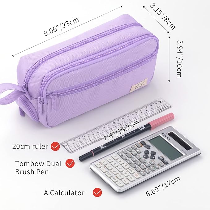 HVOMO Large Pencil Case High Capacity Holder Box Storage bag Desk Organizer Marker Pouch Pen For Middle School Office College Adult Girl and Boy(Purple)-DeskLoop Office