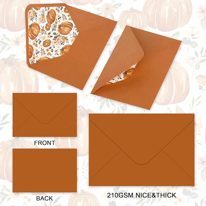 Whaline 50 Pcs Fall Envelopes Autumn Floral Pumpkin Invitation Envelope - Image 3