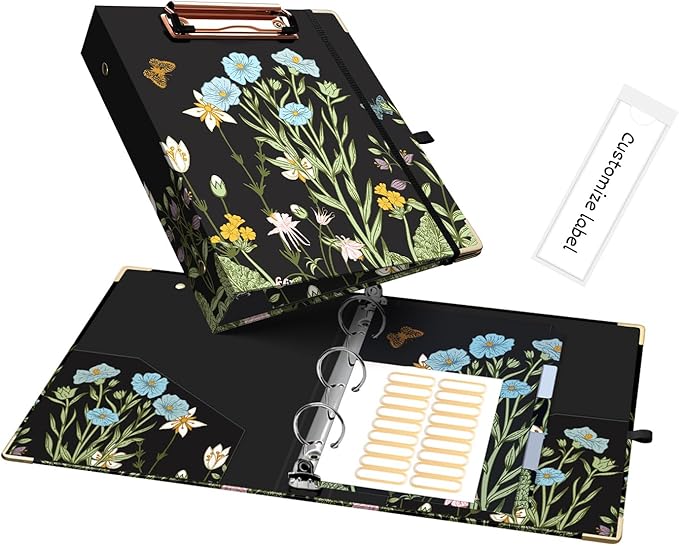 Ospelelf Mini Binder 3 Ring 1 Inch, Floral Round Ring Clipboard Binder by OspelelfOfficeSupplies