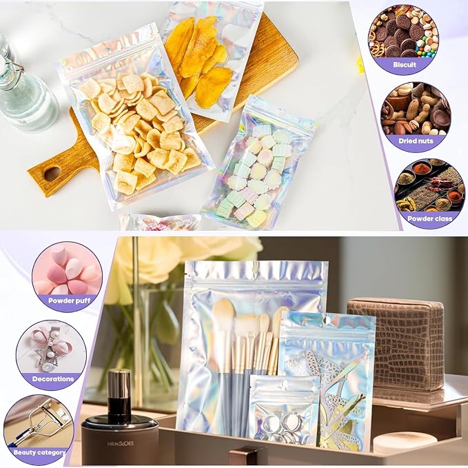 100Pcs Holographic Packaging Bags, 5.9x8.6 inch Resealable Foil Pouch Mylar - Image 4