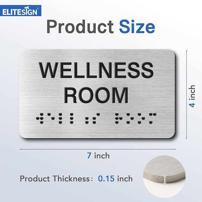 Meeting Room Signs with Raised Text & Grade 2 Braille, Brushed Aluminum/Silver - Image 4