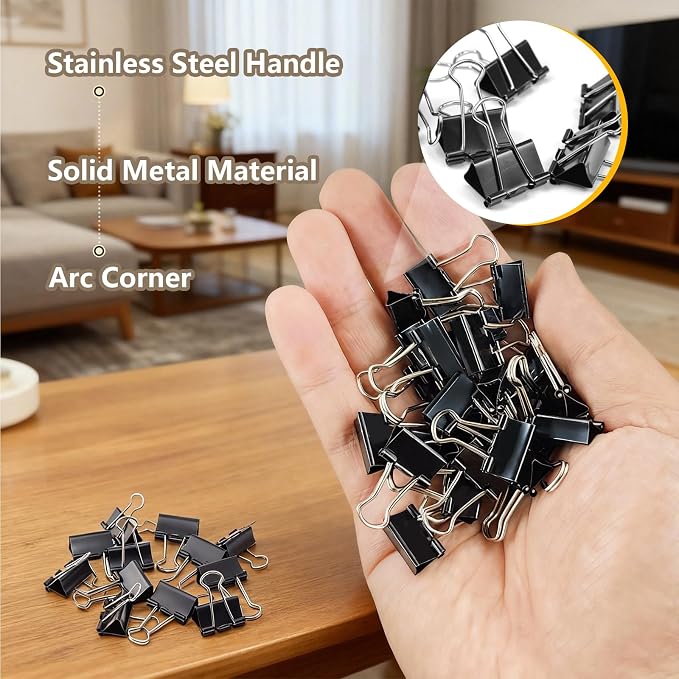 180 Pcs Small Binder Clips Black, 0.59 in/15mm Mini Binder Paper Clips - Image 5