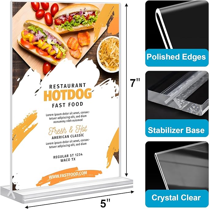 Acrylic Sign Holder 5 x 7, 10 Pack Clear Table Menu Vertical Display Stand - Image 3