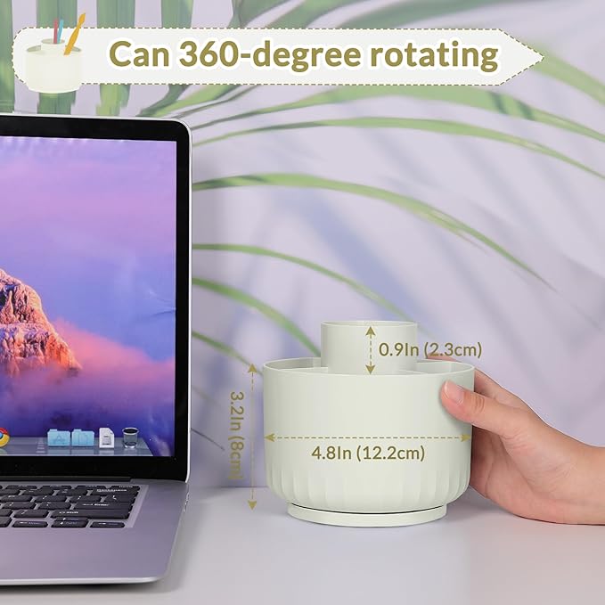 SKYDUE 360 Degree Rotating Desk Organizer, Small Dual-Purpose Pencil Pen Holder for Desk, Rotating Pencil Cup with 5 Slots, Office Supplies, Desk Decor for Office, School, Home-DeskLoop Office
