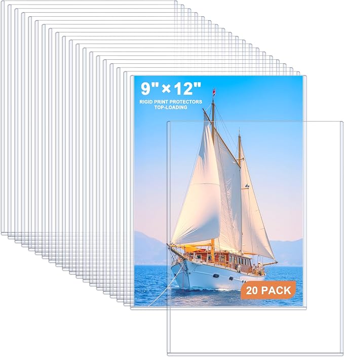Ndsox 20 Pack 9" x 12" Rigid Print Protectors Clear Hard Plastic Sheet by NDSOX