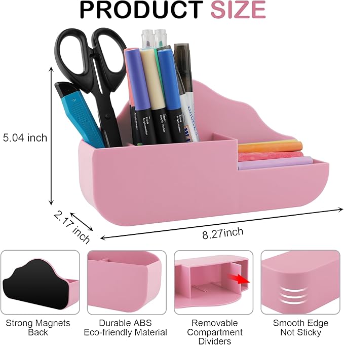 KITANIS Magnetic Pen Holder, 3 Compartments Magnetic Dry Erase Marker Holder - Image 2