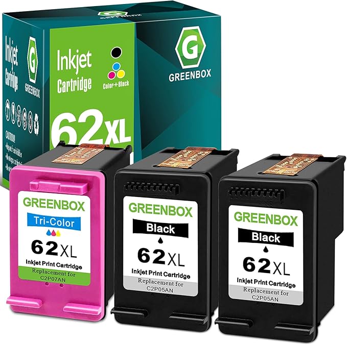 GREENBOX 62XL Ink Cartridge Black/Tri-Color Replacement for HP 62XL Ink Cartridge 62 XL for Envy 7640 5660 5540 5640 7645 5549 Officejet 5740 5741 8040 OfficeJet 200 250 Mobile Printer Ink, 3 Pack-DeskLoop Office