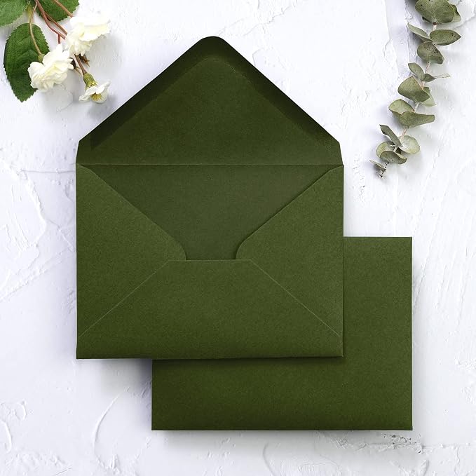 PONATIA 50 Pack Small Envelopes, 3.62 x 5.12'' Olive Green Envelopes Perfect by ponatia
