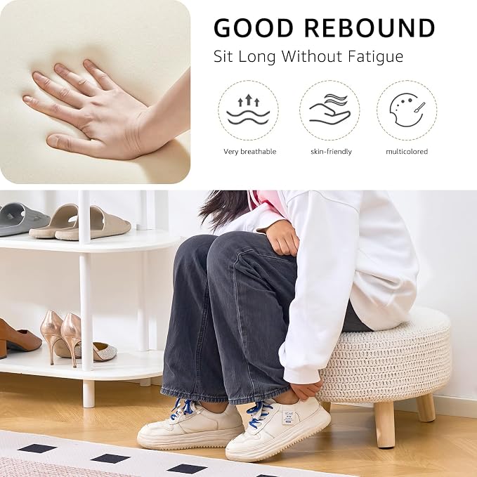 Wimarsbon Pouf Ottoman, 100% Cotton Knitted Boho Footstool, Round Footrest - Image 9