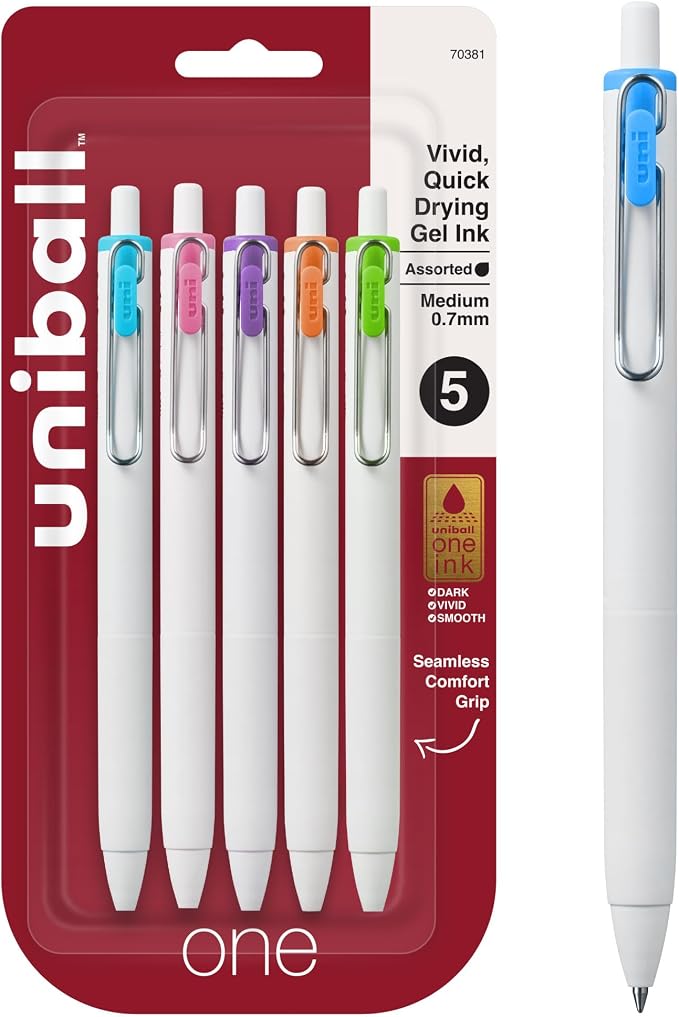 uniball one Retractable Gel Pens, Medium Point, 5 Pack by uni-ball