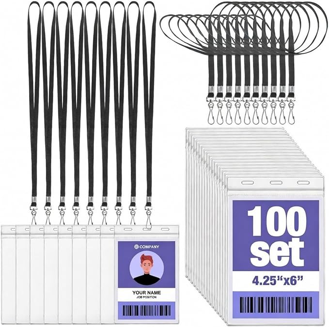 Patelai 100 Pack 4 x 6 Inch Extra Large Badge Credential Holders by Patelai