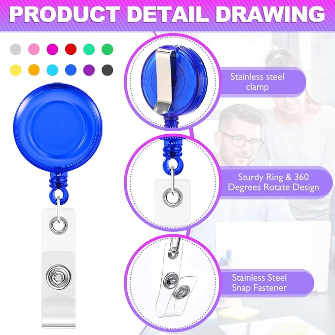 Harloon 150 Pcs Retractable Badge Reel Teacher Clips Holder Mixed Solid Color - Image 4