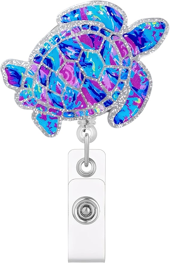 Rainbow Sea Turtle Badge Reel, Nurse Pediatric Badge Holder by JAROLYDIAN