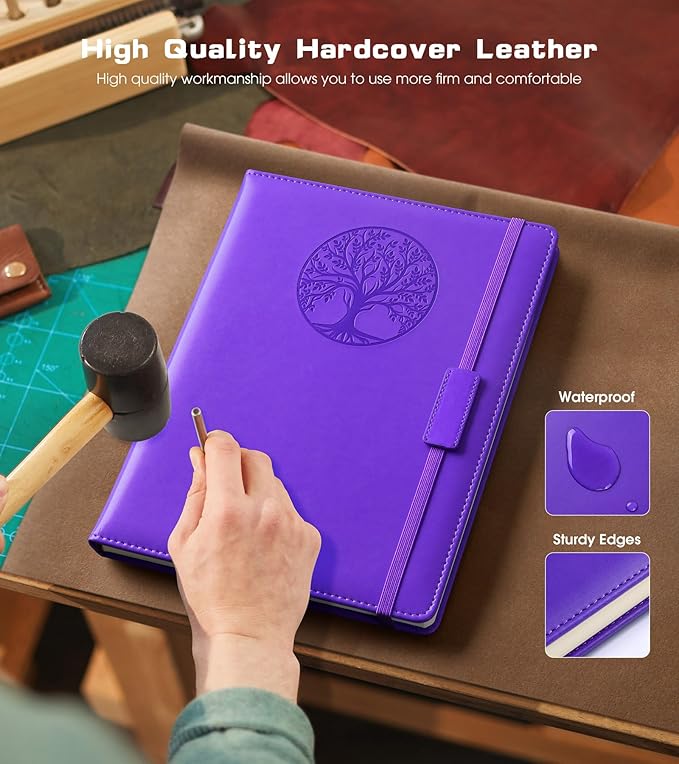 Lined Journal Notebook for Women Men,256 Pages A4 Large Hardcover Leather Journals for Writing,Travel,Business,Work,School,College Ruled Notebooks for Note Taking,Diary Notepad 8.6"×11"(Purple)-DeskLoop Office