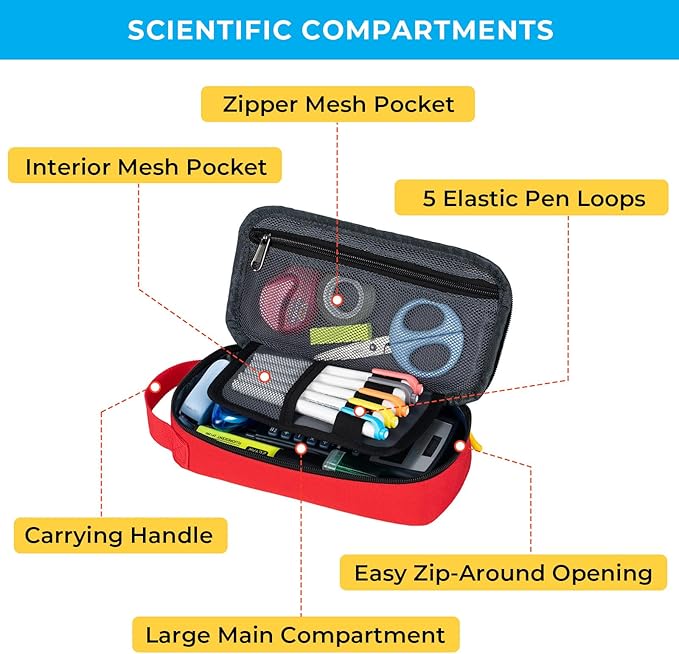 ECHSRT Big Pencil Case, Aesthetic Portable Zipper Pencil Bag with Hidden Pocket, Special Pouch for Men Women Adults, Stationery Organizer Pen Cases for Office Travel, Red-DeskLoop Office