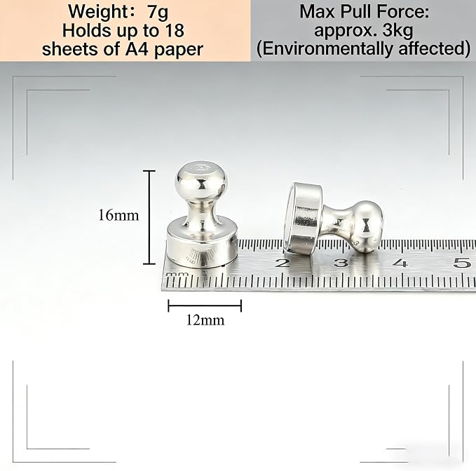 Strong Fridge Magnets, 12 x 16mm, Heavy Duty Magnetic Push Pins - Image 2